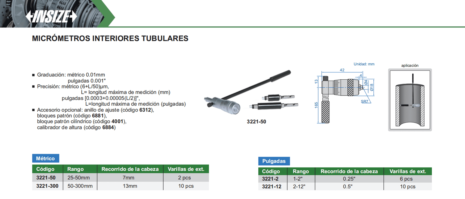 micrómetro tubular métrico insize 3221 50 micrómetro tubular métrico insize 3221 50